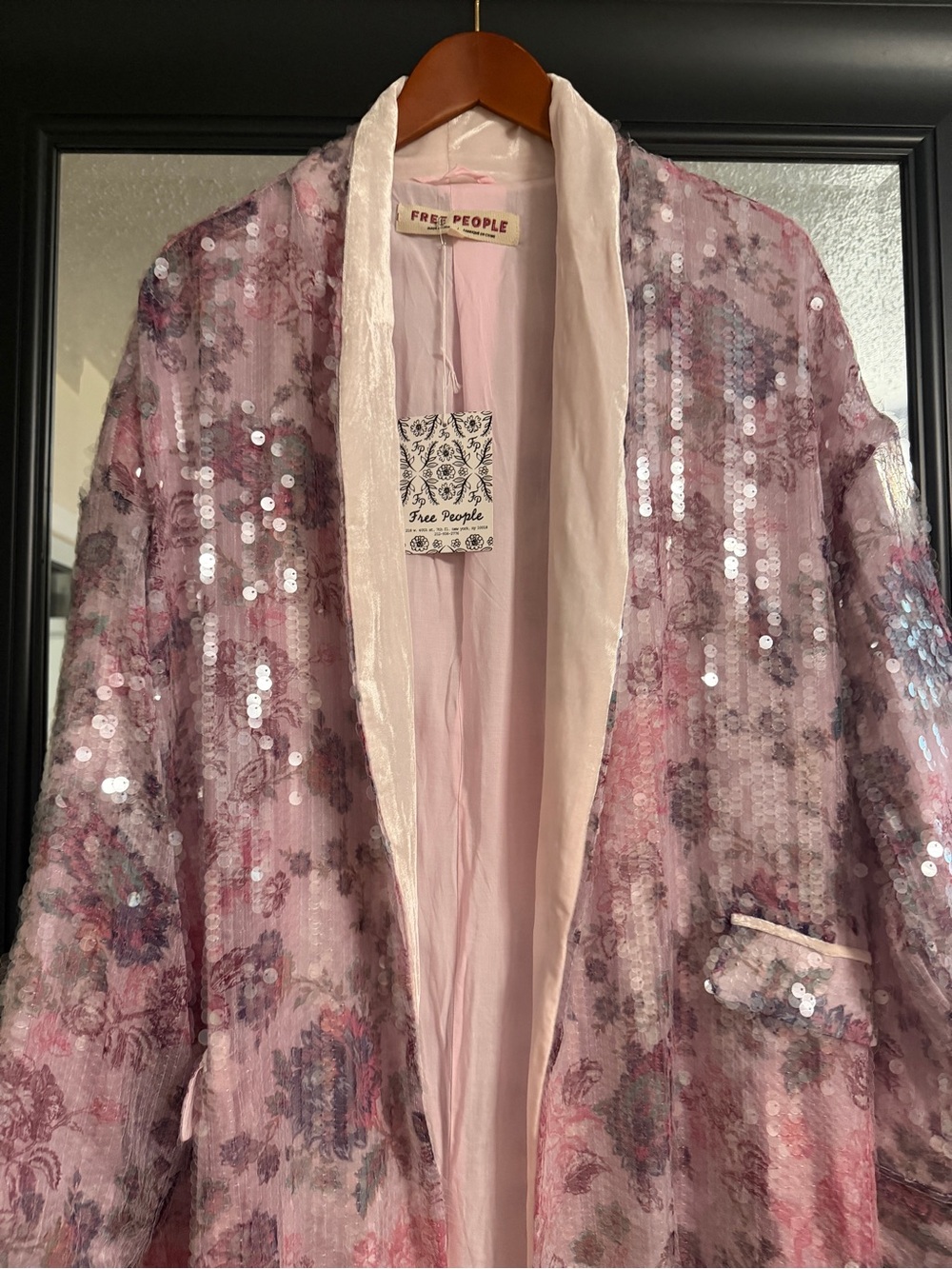 Free People Pink Sequin Floral Kimono Robe - Picture 6 of 10